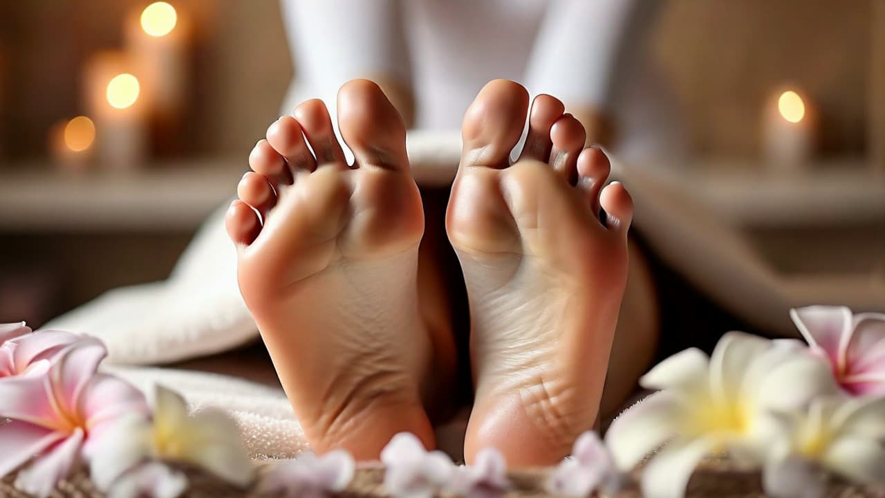 Foot reflexology with flowers