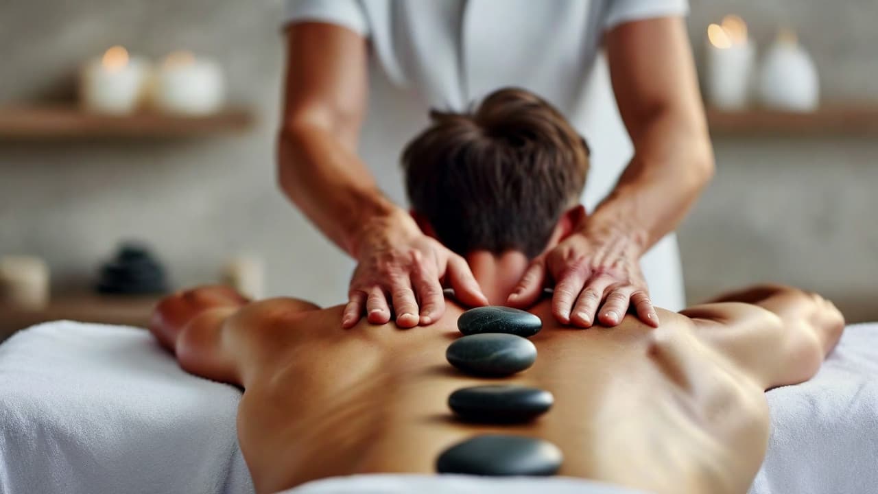 Hot stone therapy along the spine