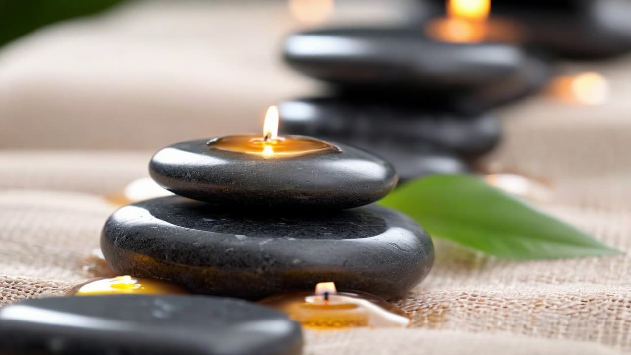 Warm massage stones by candlelight